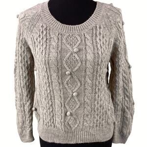 Womens Lightweight Cable Knit Sweater Size M Tan Cropped Length